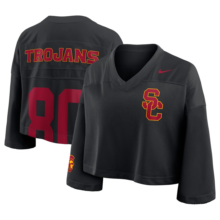 Women's Nike Black USC Trojans Cropped Mesh Fashion Jersey - U-jersey