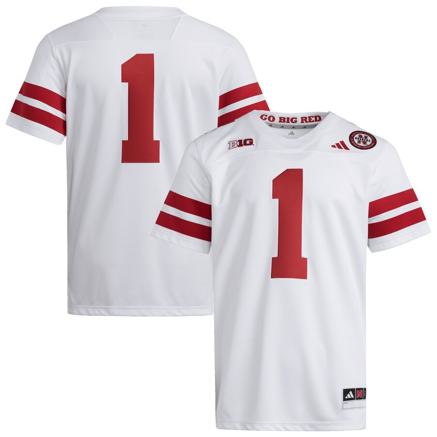 Men's adidas #1 White Nebraska Huskers Premier Jersey - U-jersey