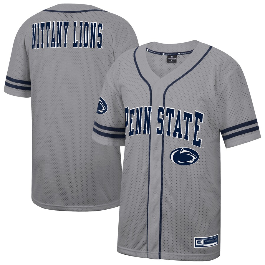 Men's Colosseum Gray Penn State Nittany Lions Free Spirited Baseball Jersey - U-jersey