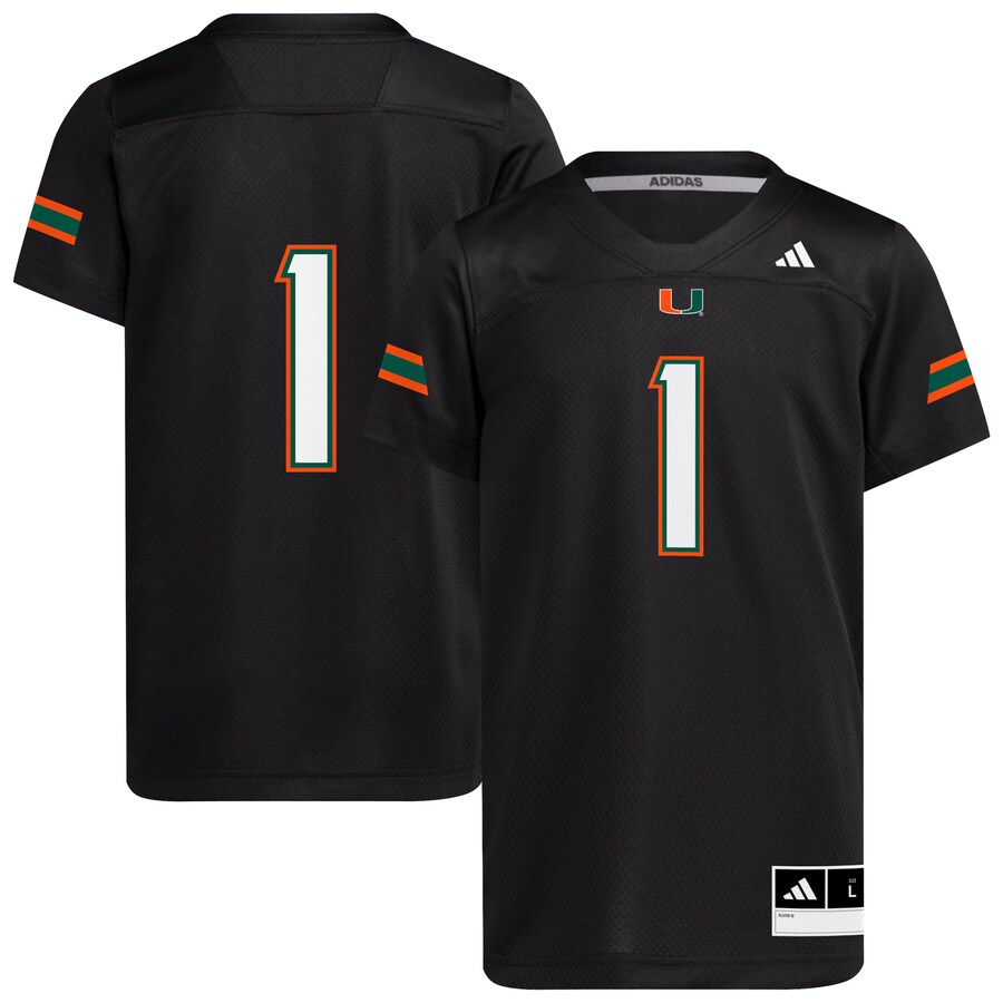 Youth adidas #1 Black Miami Hurricanes Replica Jersey - U-jersey