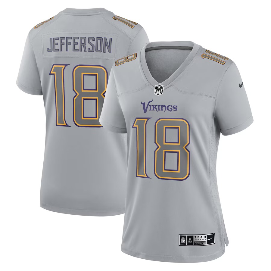 Women's Minnesota Vikings Justin Jefferson Nike Gray Atmosphere Fashion Game Jersey - U-jersey