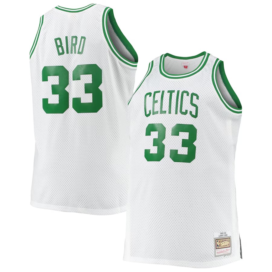 Men's Boston Celtics Larry Bird Mitchell & Ness White Big & Tall 1985/86 Hardwood Classics Swingman Jersey - U-jersey