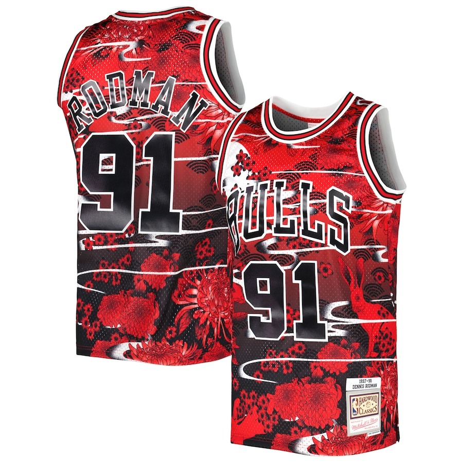 Men's Chicago Bulls Dennis Rodman Mitchell & Ness Red 1997/98 Hardwood Classics Lunar New Year Swingman Jersey - U-jersey