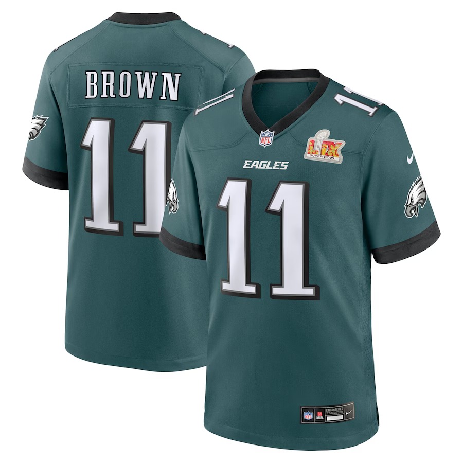 Men's Philadelphia Eagles A.J. Brown Nike Midnight Green Super Bowl LIX Game Player Jersey - U-jersey