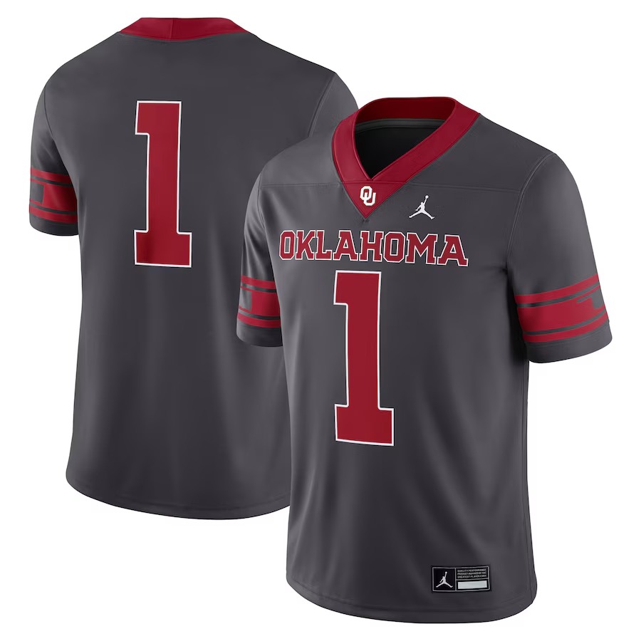 Men's Jordan Brand #1 Anthracite Oklahoma Sooners Alternate Game Jersey - U-jersey