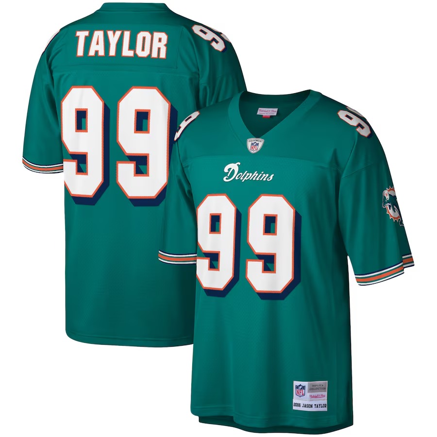 Men's Miami Dolphins Jason Taylor Mitchell & Ness Aqua Legacy Replica Jersey - U-jersey