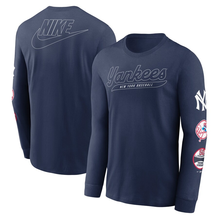 Men's New York Yankees Nike Navy Cooperstown Collection Knockout Long Sleeve T-Shirt - U-jersey