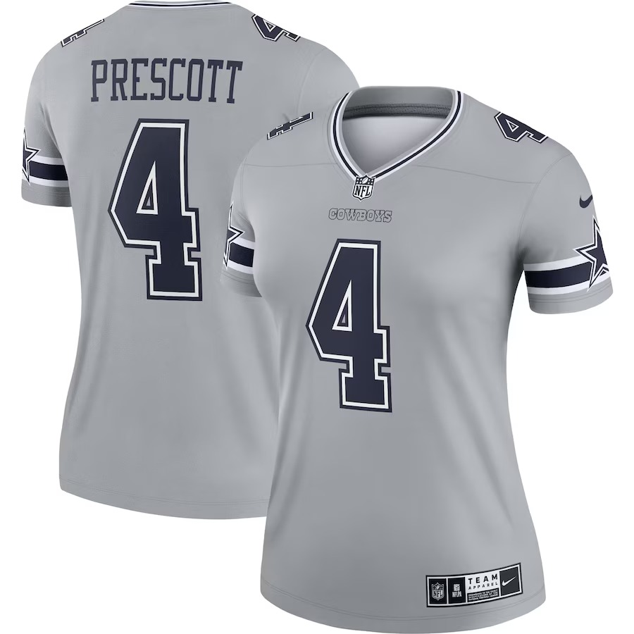 Women's Dallas Cowboys Dak Prescott Nike Gray Inverted Legend Player Performance Top - U-jersey
