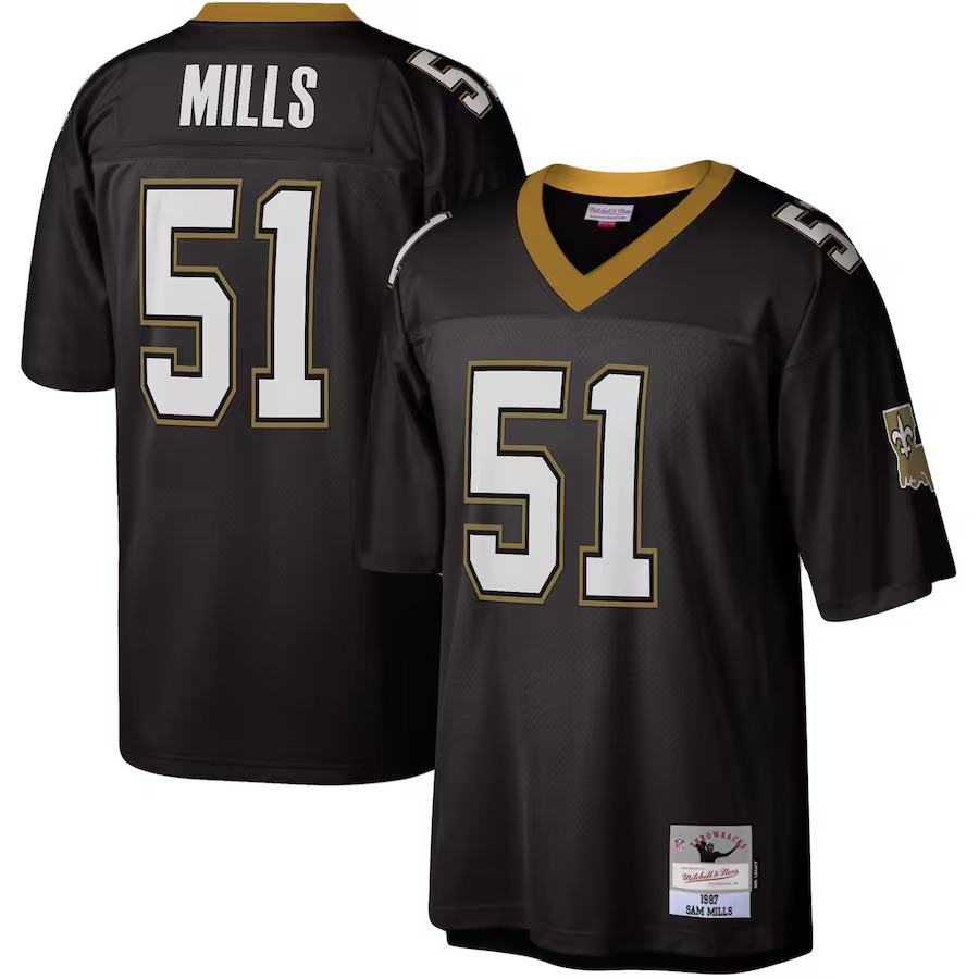 Men's New Orleans Saints Sam Mills Mitchell & Ness Black Legacy Replica Jersey - U-jersey