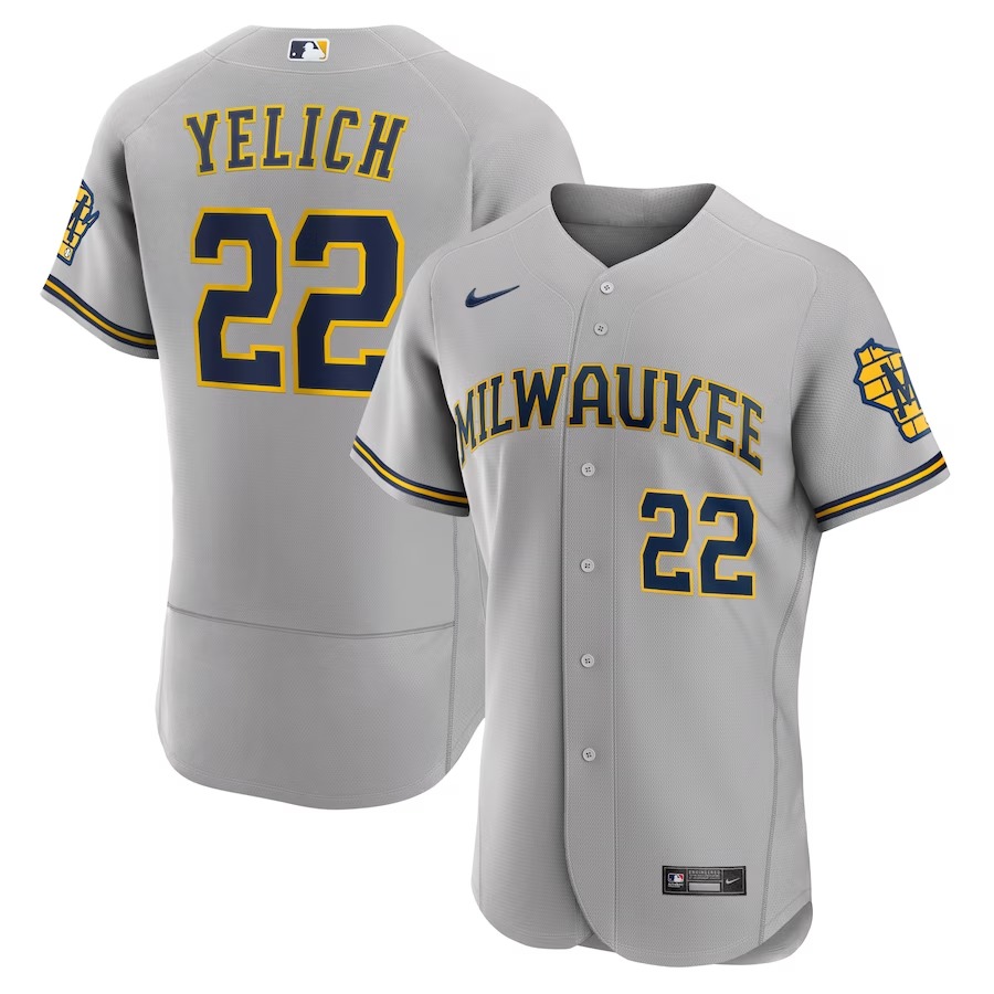 Men's Milwaukee Brewers Christian Yelich Nike Gray Road Authentic Player Logo Jersey - U-jersey