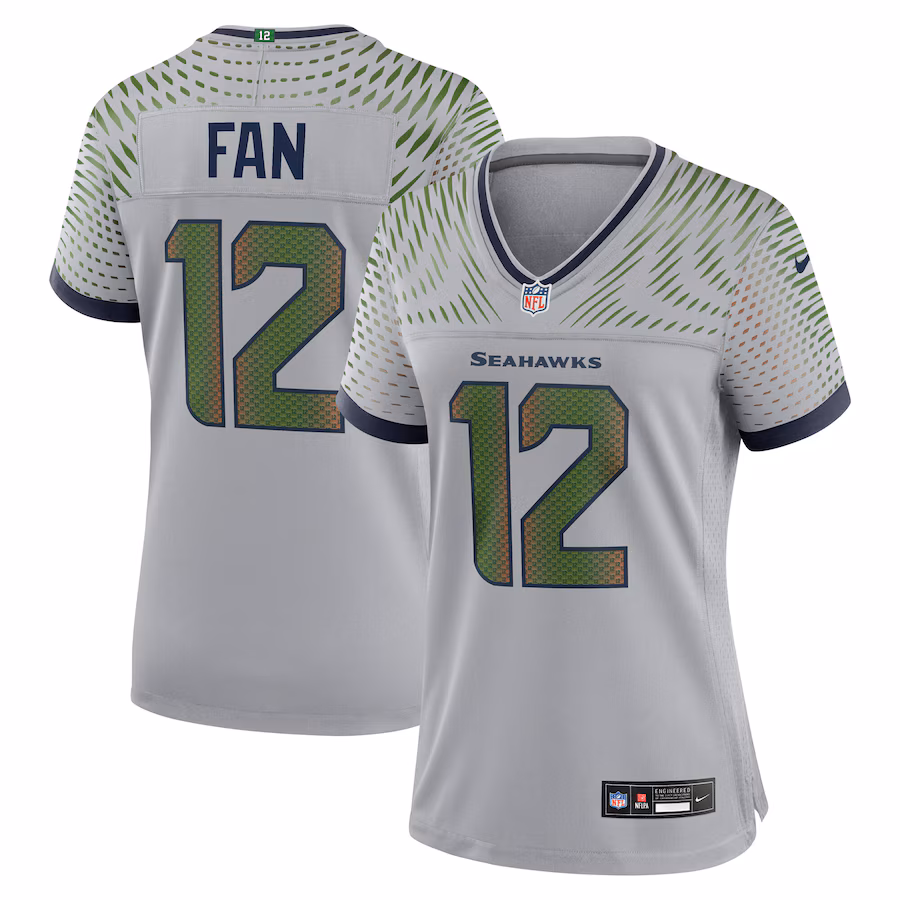 Women's Seattle Seahawks 12s Nike Wolf Gray 2025 Rivalries Collection Game Jersey - U-jersey