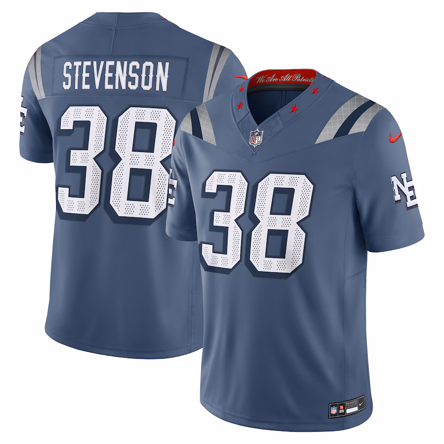 Men's New England Patriots Rhamondre Stevenson Nike Storm Blue 2025 Rivalries Collection Limited Jersey - U-jersey