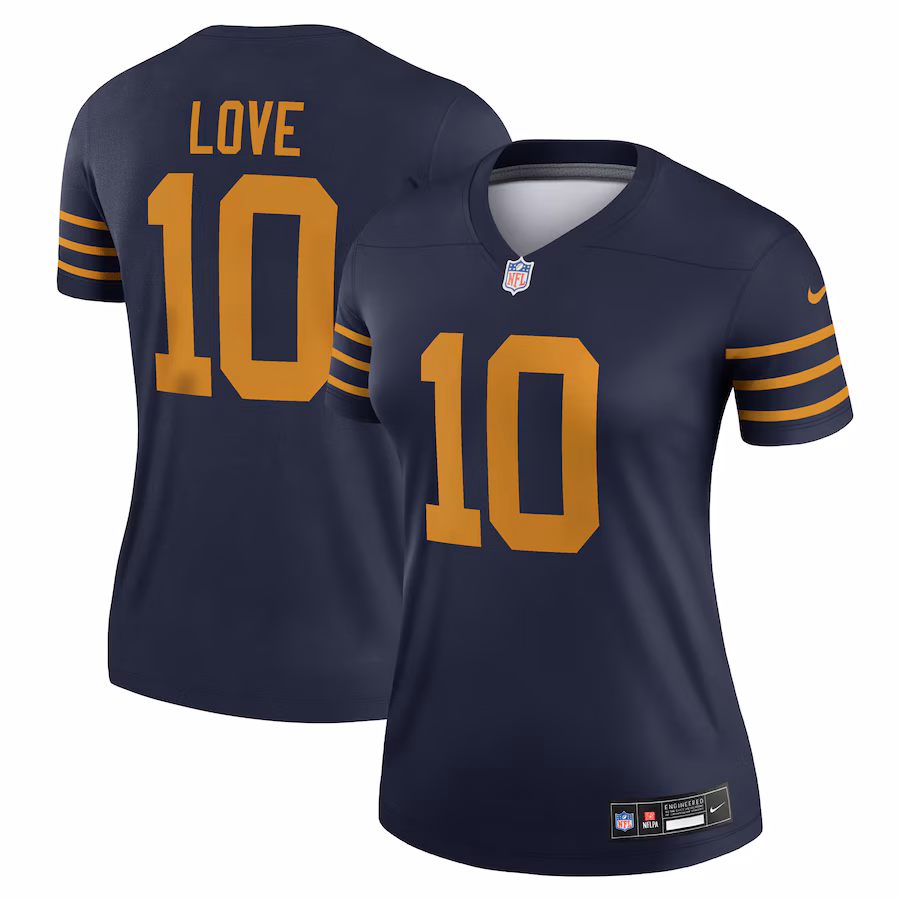 Women's Green Bay Packers Jordan Love Nike Navy The 1923 Classic Legend Player Dri-FIT Top - U-jersey