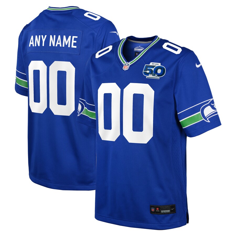 Youth Seattle Seahawks Nike Royal 50th Season Throwback Custom Game Jersey - U-jersey