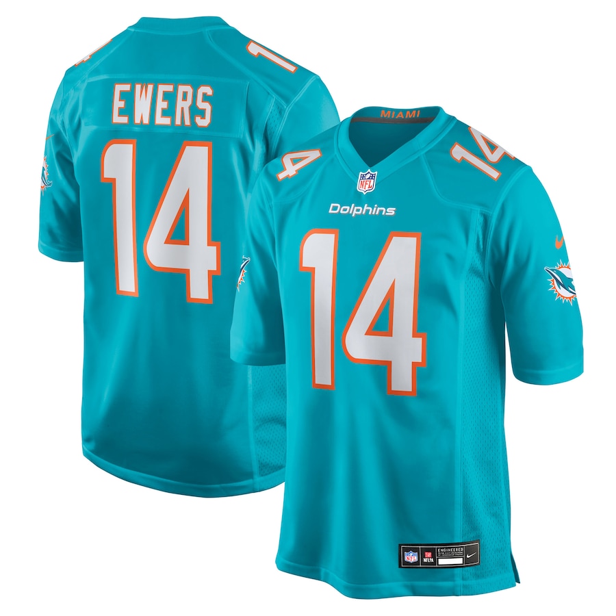 Men's Miami Dolphins Quinn Ewers Nike Aqua Team Game Jersey - U-jersey