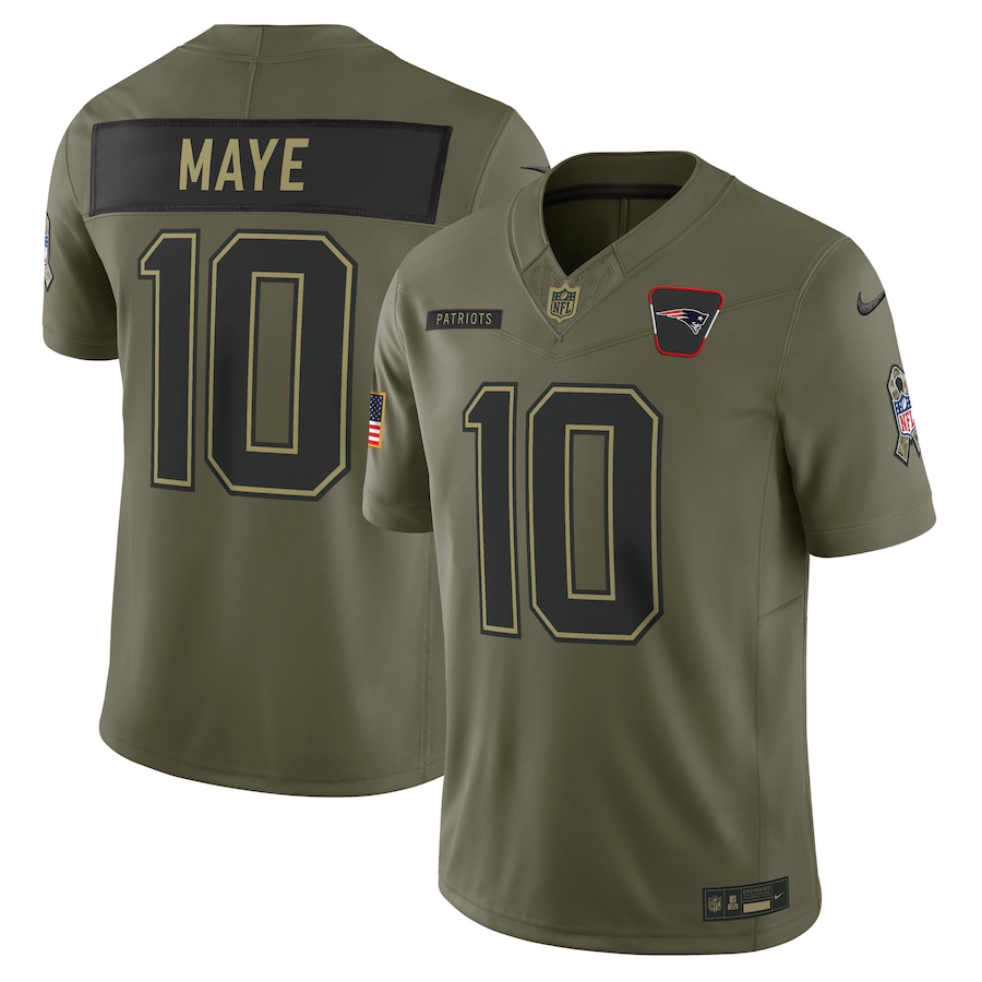 Men's New England Patriots Drake Maye Nike Olive 2025 Salute to Service Limited Jersey - U-jersey