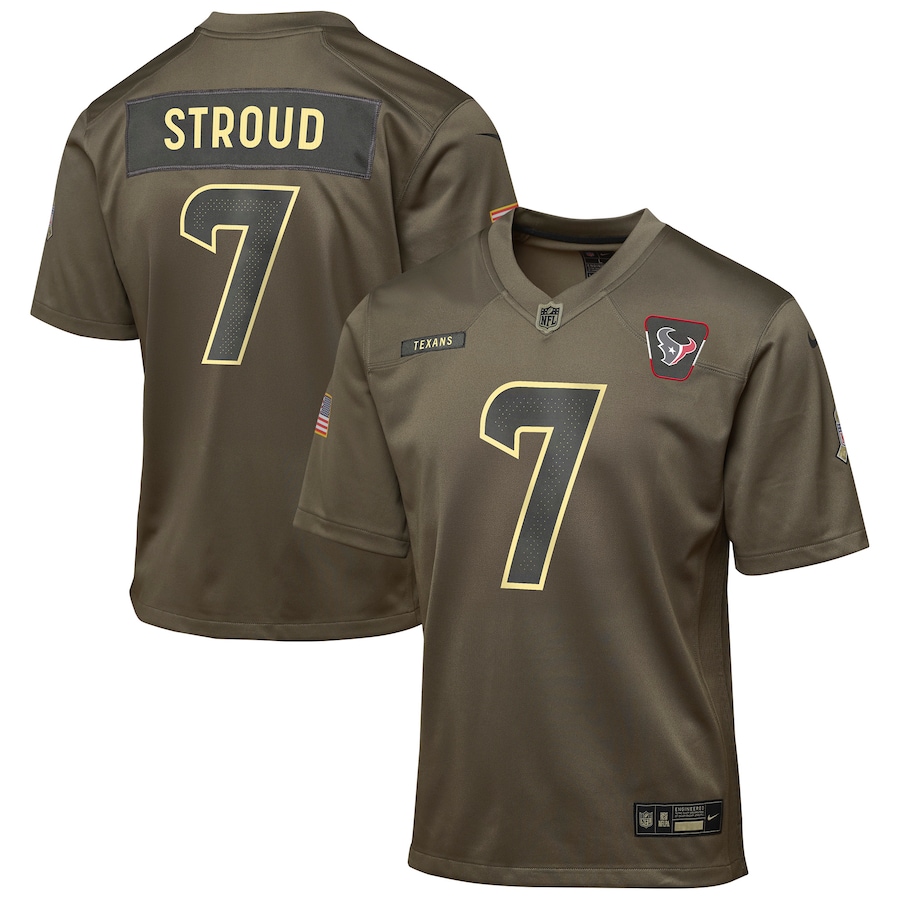 Youth Houston Texans C.J. Stroud Nike Olive 2025 Salute to Service Game Jersey - U-jersey