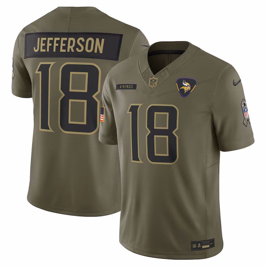 Men's Minnesota Vikings Justin Jefferson Nike Olive 2025 Salute to Service Limited Jersey - U-jersey