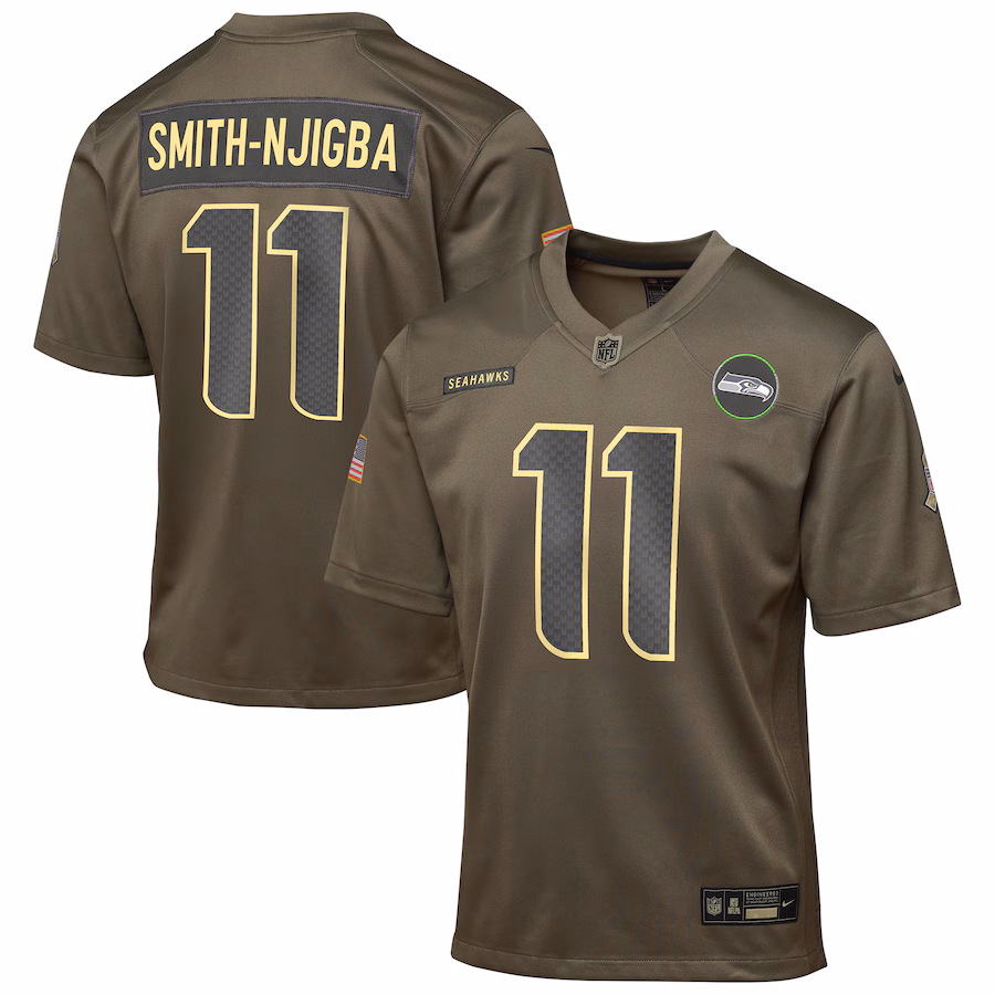 Youth Seattle Seahawks Jaxon Smith-Njigba Nike Olive 2025 Salute to Service Game Jersey - U-jersey
