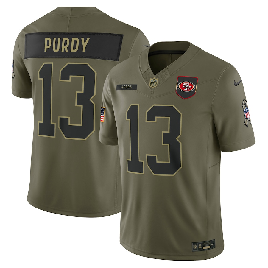 Men's San Francisco 49ers Brock Purdy Nike Olive 2025 Salute to Service Limited Jersey - U-jersey