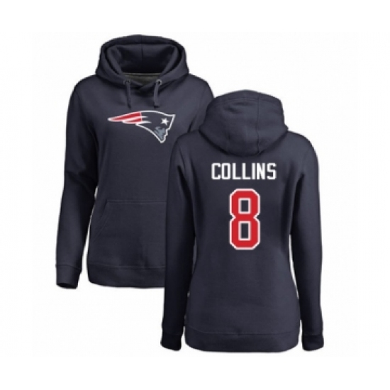 Football Women's New England Patriots #8 Jamie Collins Navy Blue Name & Number Logo Pullover Hoodie - U-jersey