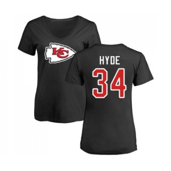 Football Women's Kansas City Chiefs #34 Carlos Hyde Black Name & Number Logo Slim Fit T-Shirt - U-jersey