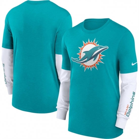 Men's Miami Dolphins Heather Aqua Slub Fashion Long Sleeve T Shirt - U-jersey