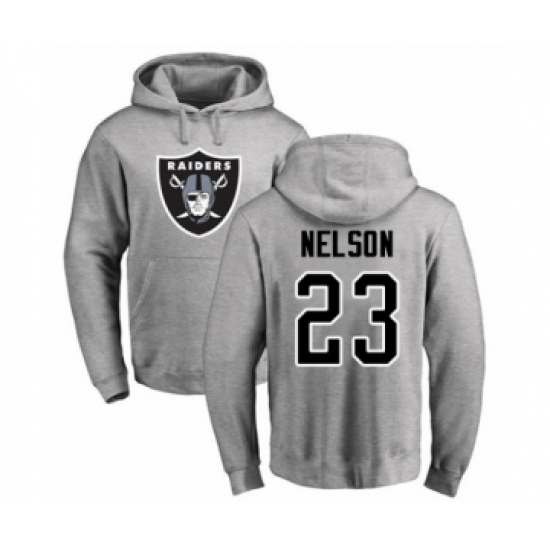 Football Oakland Raiders #23 Nick Nelson Ash Name & Number Logo Pullover Hoodie - U-jersey
