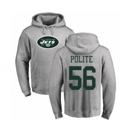Football New York Jets #56 Jachai Polite Ash Name & Number Logo Pullover Hoodie - U-jersey