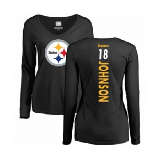 Women's Pittsburgh Steelers #18 Diontae Johnson Black Backer Slim Fit Long Sleeve T-Shirt - U-jersey