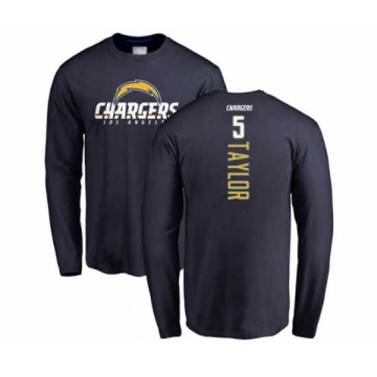 Football Los Angeles Chargers #5 Tyrod Taylor Navy Blue Backer Long Sleeve T-Shirt - U-jersey