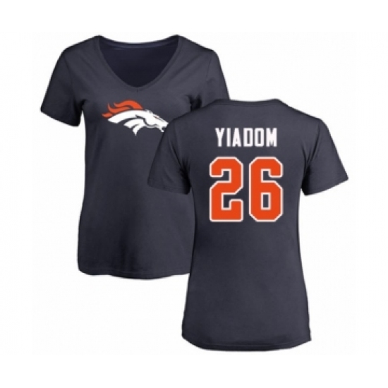Football Women's Denver Broncos #26 Isaac Yiadom Navy Blue Name & Number Logo T-Shirt - U-jersey