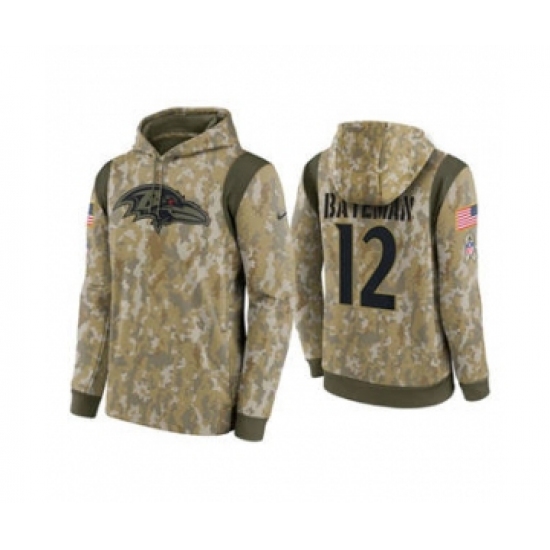 Men's Baltimore Ravens #12 Rashod Bateman Camo 2021 Salute To Service Therma Performance Pullover Football Hoodie - U-jersey