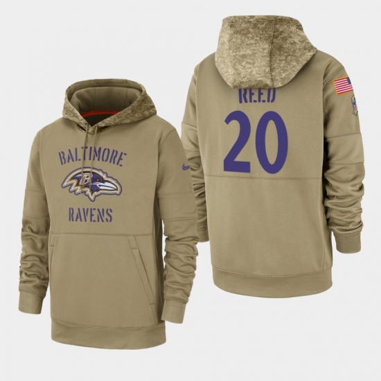 Men's Baltimore Ravens #20 Ed Reed 2019 Salute to Service Sideline Therma Pullover Hoodie - Tan - U-jersey