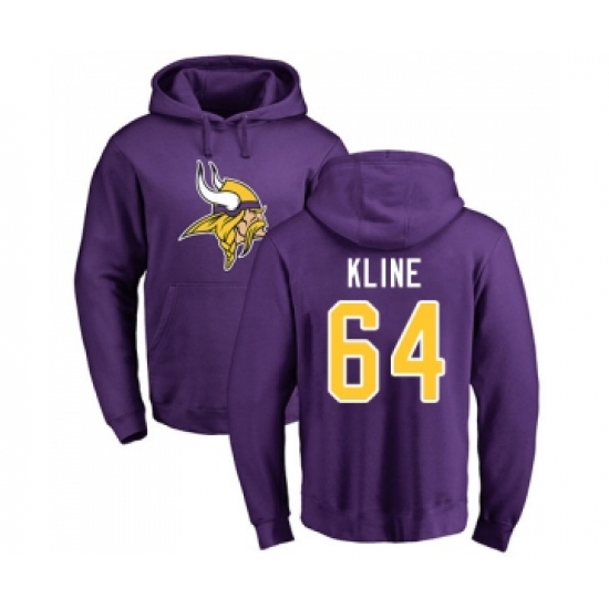 Football Minnesota Vikings #64 Josh Kline Purple Name & Number Logo Pullover Hoodie - U-jersey