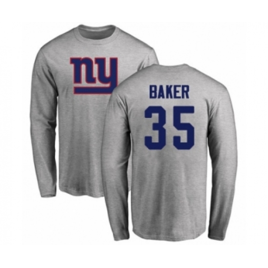 Football New York Giants #35 Deandre Baker Ash Name & Number Logo Long Sleeve T-Shirt - U-jersey