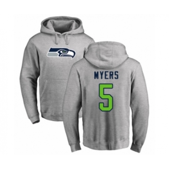 Football Seattle Seahawks #5 Jason Myers Ash Name & Number Logo Pullover Hoodie - U-jersey