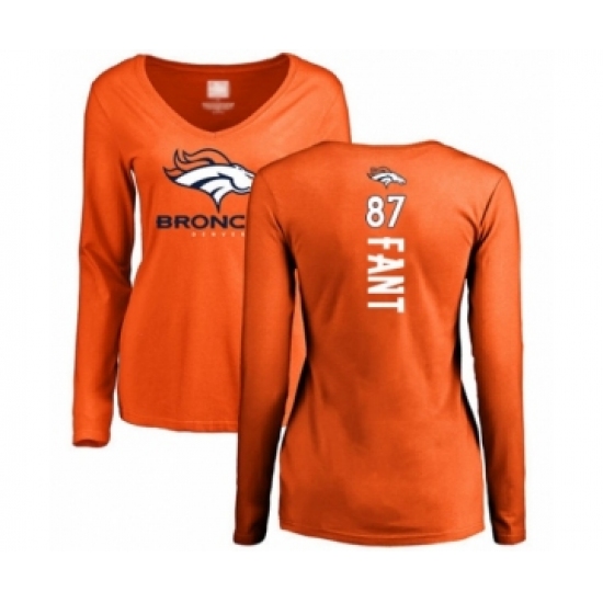 Football Women's Denver Broncos #87 Noah Fant Orange Backer Long Sleeve T-Shirt - U-jersey