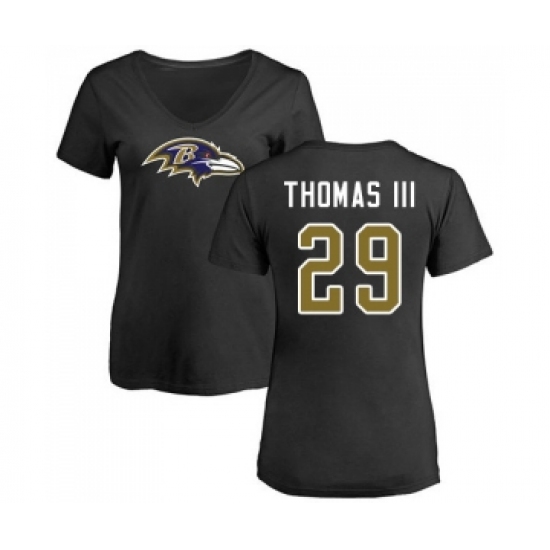 Football Women's Baltimore Ravens #29 Earl Thomas III Black Name & Number Logo T-Shirt - U-jersey