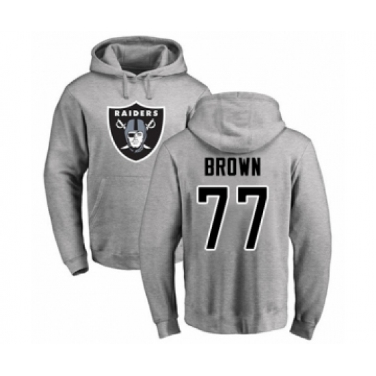 Football Oakland Raiders #77 Trent Brown Ash Name & Number Logo Pullover Hoodie - U-jersey