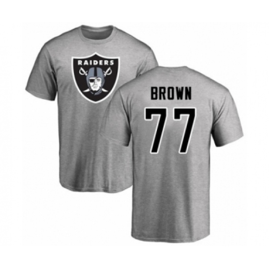 Football Oakland Raiders #77 Trent Brown Ash Name & Number Logo T-Shirt - U-jersey