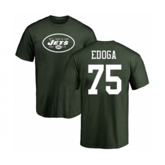 Football New York Jets #75 Chuma Edoga Green Name & Number Logo T-Shirt - U-jersey