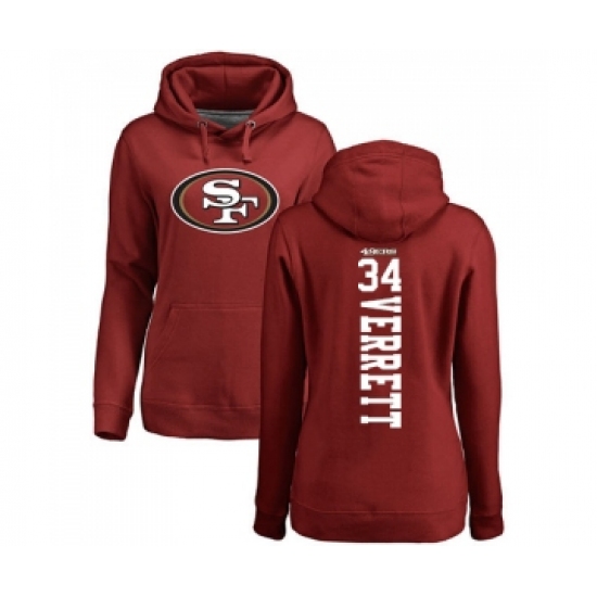 Football Women's San Francisco 49ers #34 Jason Verrett Red Backer Pullover Hoodie - U-jersey