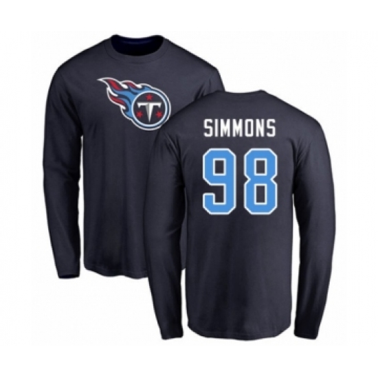 Football Tennessee Titans #98 Jeffery Simmons Navy Blue Name & Number Logo Long Sleeve T-Shirt - U-jersey