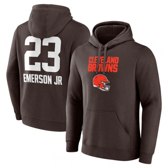 Men's Cleveland Browns #23 Martin Emerson Jr. Brown Team Wordmark Player Name & Number Pullover Hoodie - U-jersey