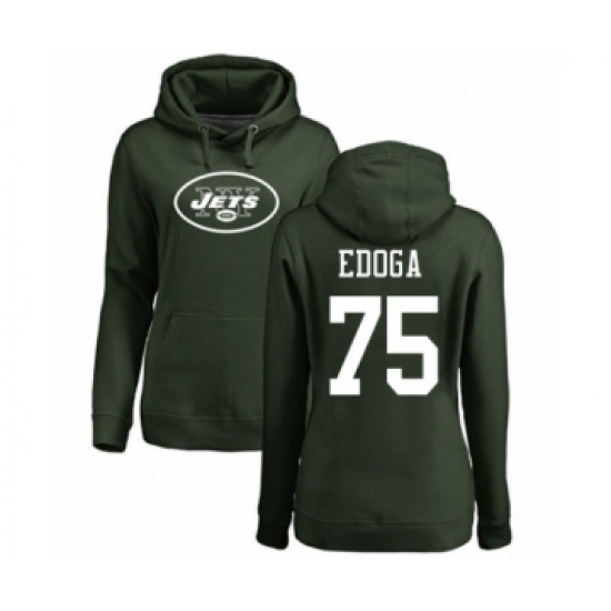 Football Women's New York Jets #75 Chuma Edoga Green Name & Number Logo Pullover Hoodie - U-jersey