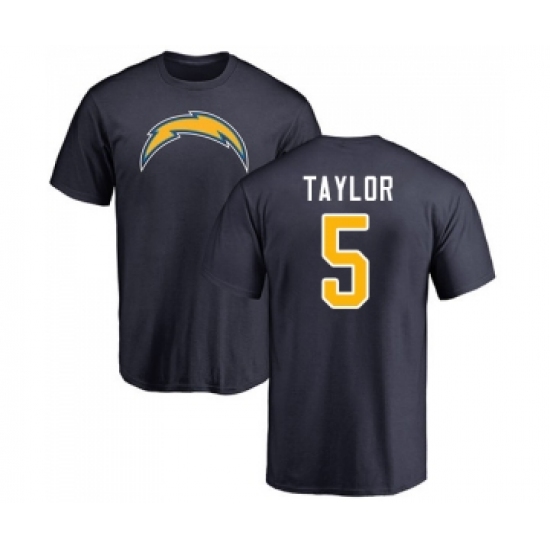 Football Los Angeles Chargers #5 Tyrod Taylor Navy Blue Name & Number Logo T-Shirt - U-jersey