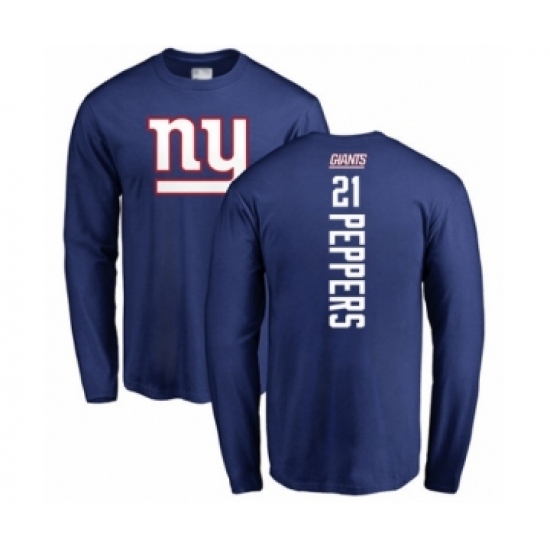 Football New York Giants #21 Jabrill Peppers Royal Blue Backer Long Sleeve T-Shirt - U-jersey