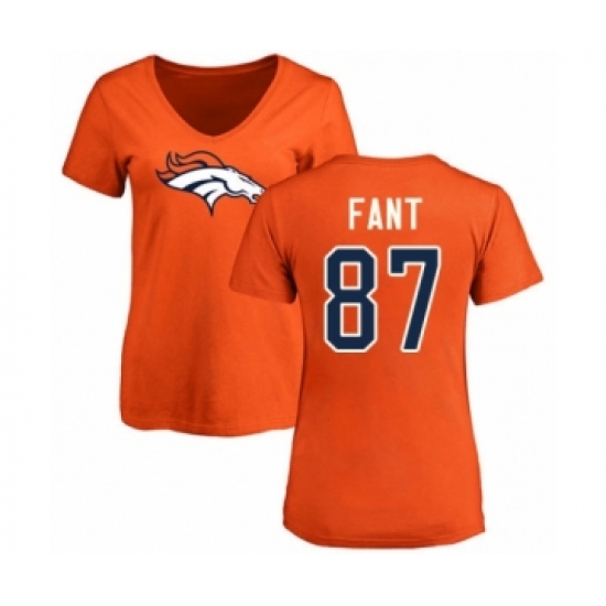 Football Women's Denver Broncos #87 Noah Fant Orange Name & Number Logo T-Shirt - U-jersey