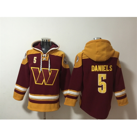 Men's Washington Commanders #5 Jayden Daniels Burgundy Ageless Must-Have Lace-Up Pullover Hoodie - U-jersey
